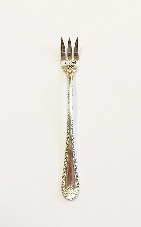 Olive You Hand Stamped Cocktail Fork