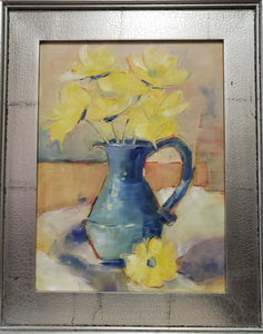 BLUE VASE WITH DAISIES original oil painting by Helen Newton