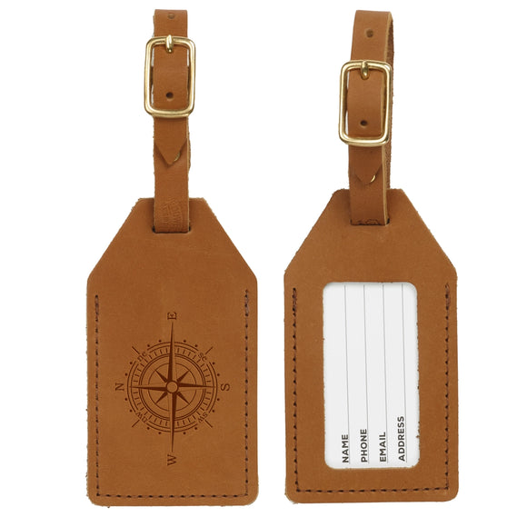 Compass Leather Luggage Tag