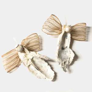 Oyster Angel Ornament with Tan Bow