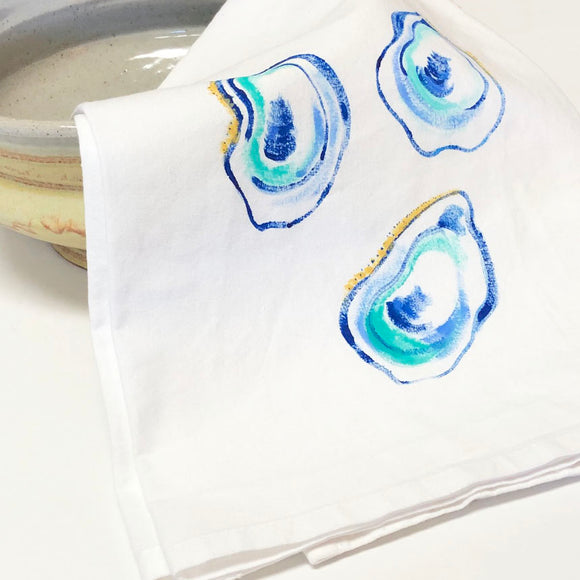 Hand Painted Oyster Shell Tea Towel