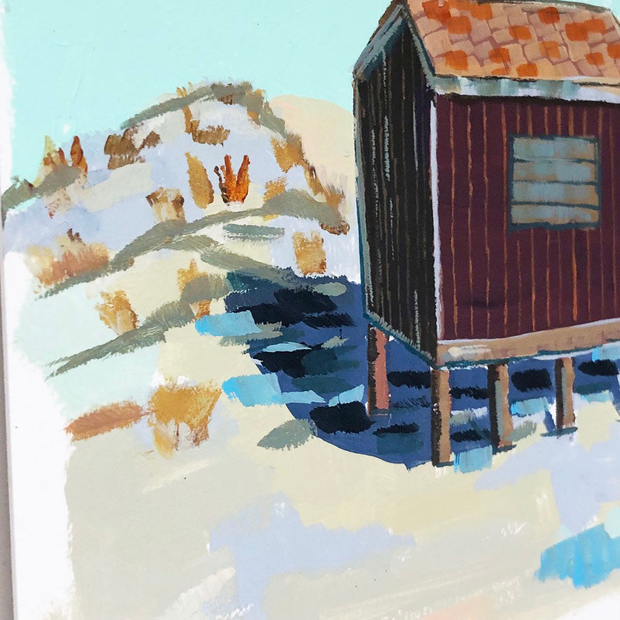 SHACK BY THE DUNE gouache and acrylic by Sarah Ferreira
