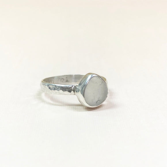 Bezel Set Sea Glass Ring - White
